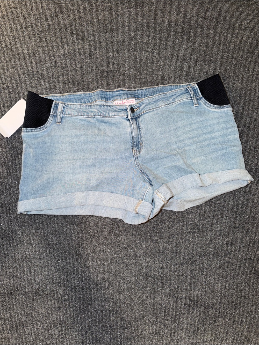 Isabel Maternity Light Wash Denim Shorts with Black Side Panels Sz 16 #303